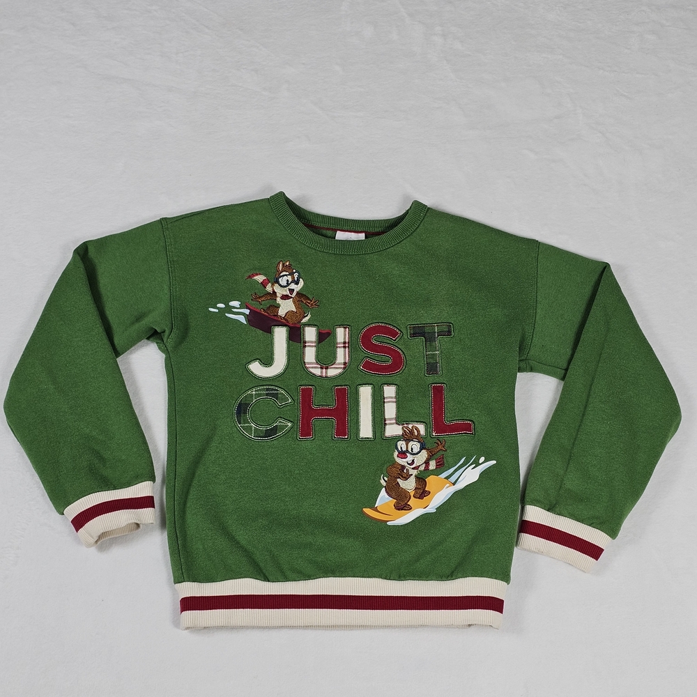 Disney Store Kids 7/8 Just Chill Chip & Dale Holiday Christmas Sweater